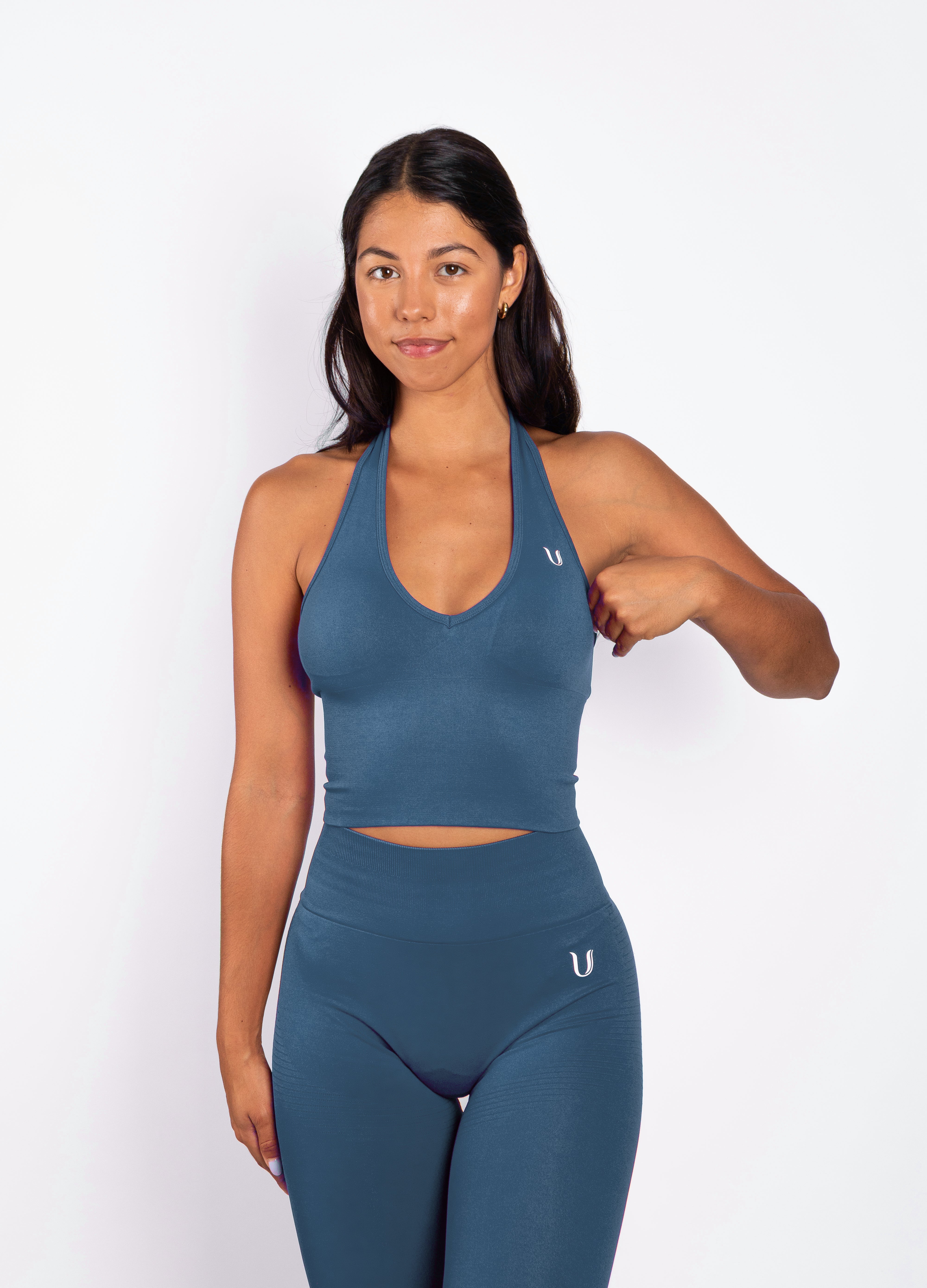 Bibi | Geribde Naadloze Halter Top – Blauw - afbeelding 4