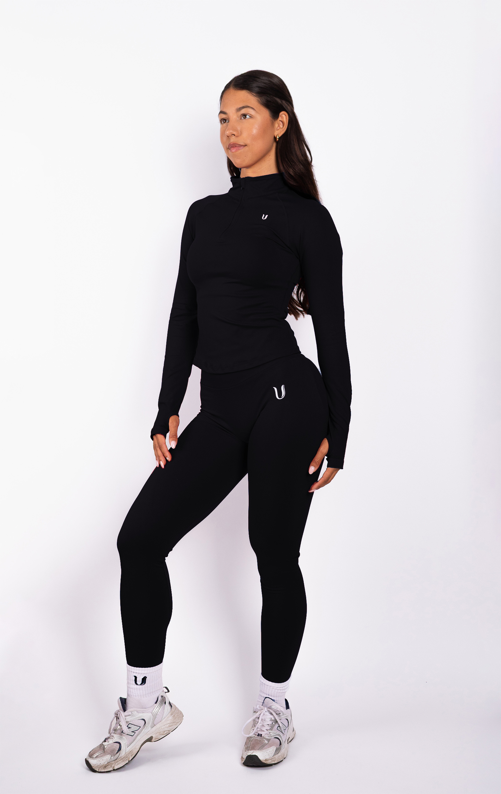 Beau Half Zip Haut Manches Longues Noir