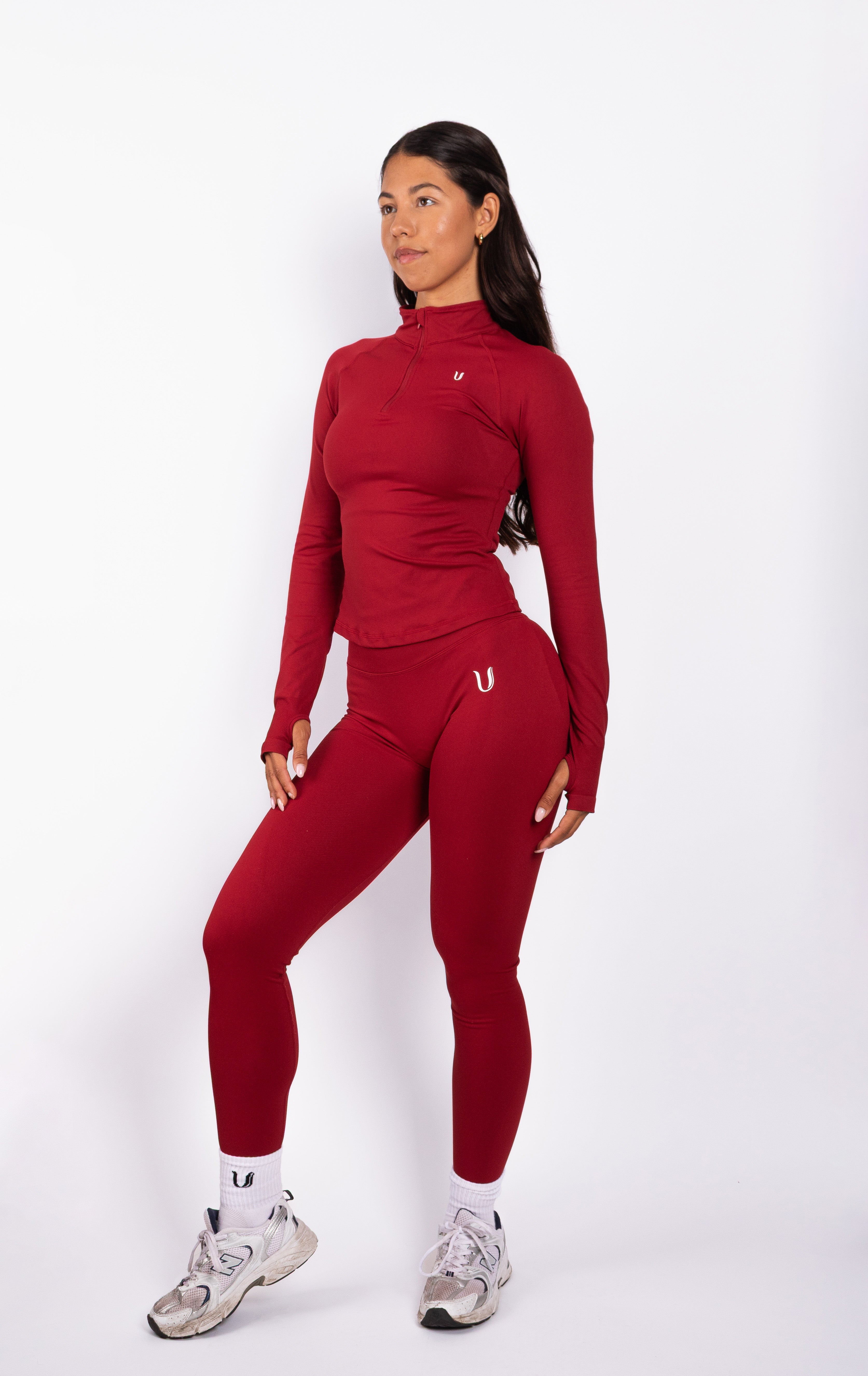 Beau Half Zip Haut Manches Longues Rouge