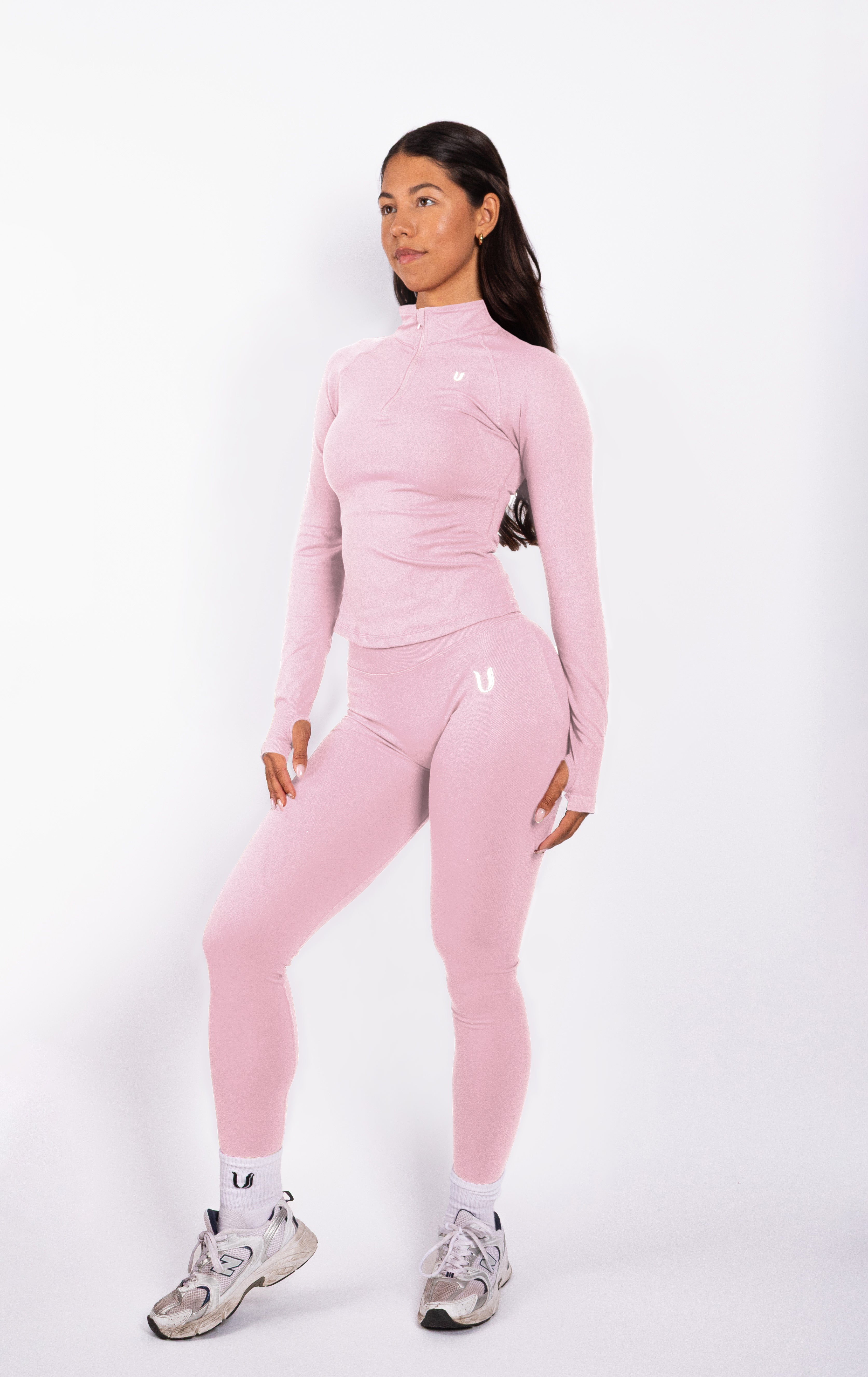 Beau Half Zip Haut Manches Longues Rose