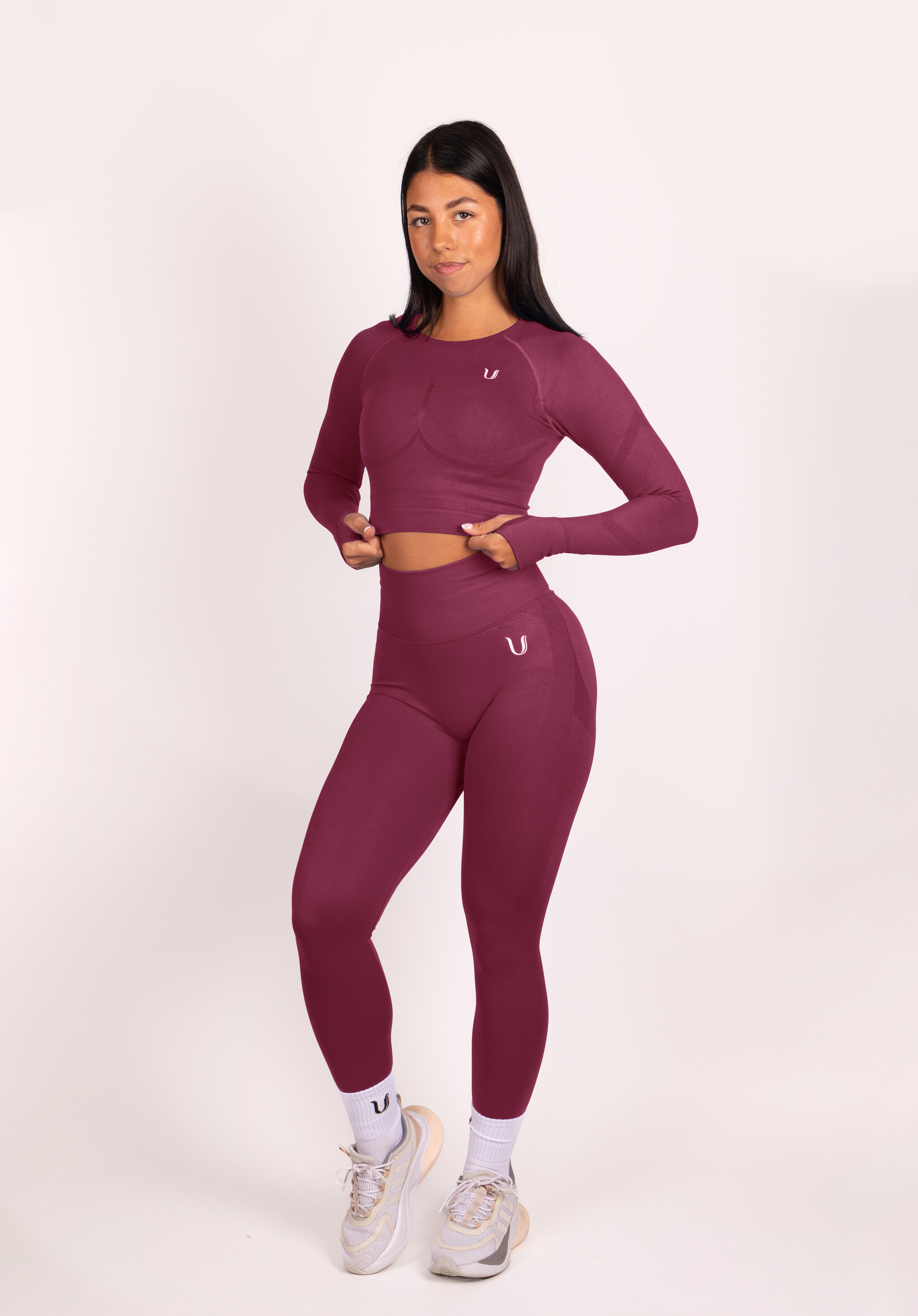 Leonie Set Lang Wijnrood - Dames fitness kleding zijkant