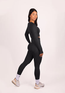 Leonie Premium Scrunch Legging Zwart - Dames fitness kleding zijkant