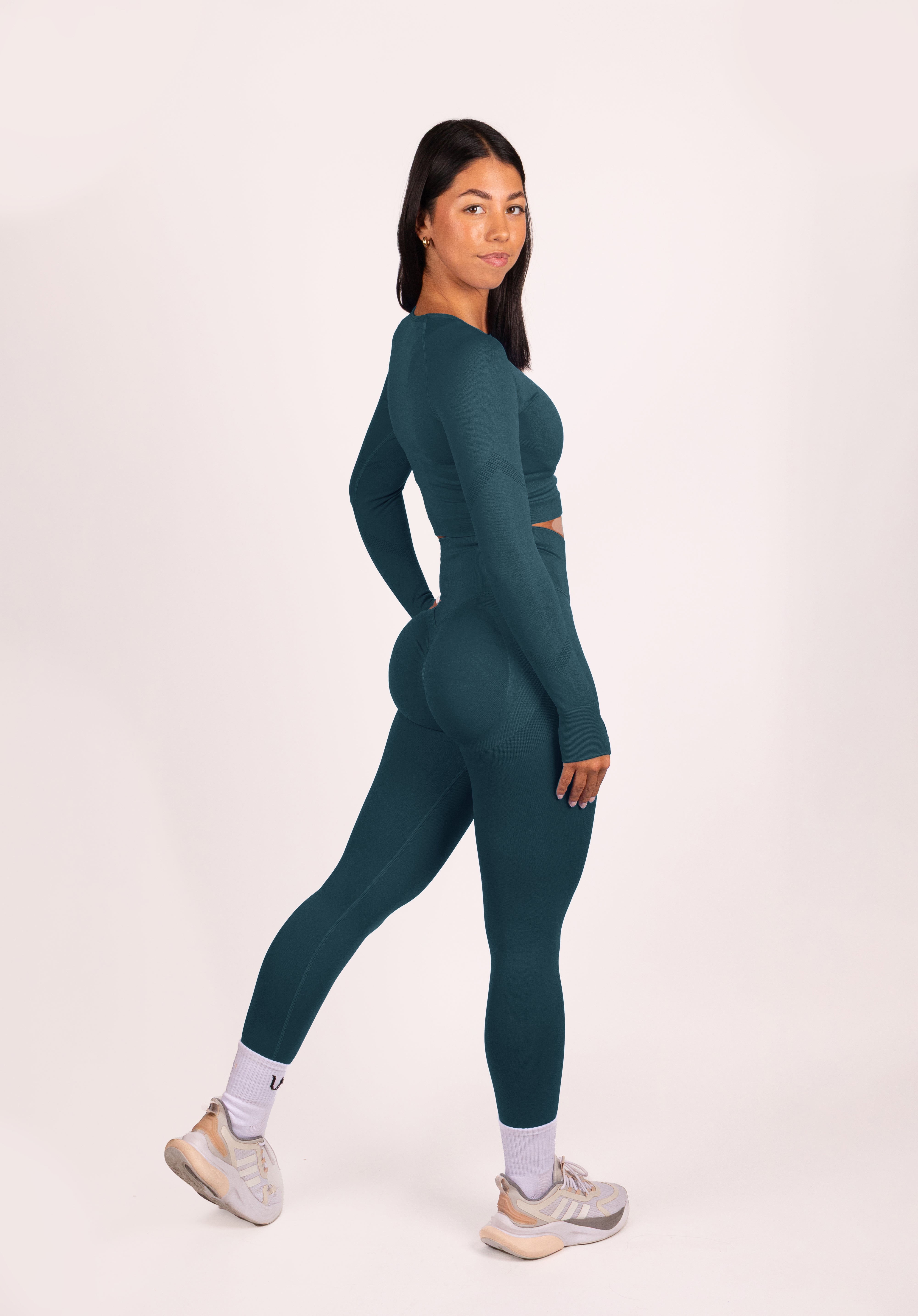 Leonie Premium Scrunch Legging Blauwgroen - Dames fitness kleding zijkant