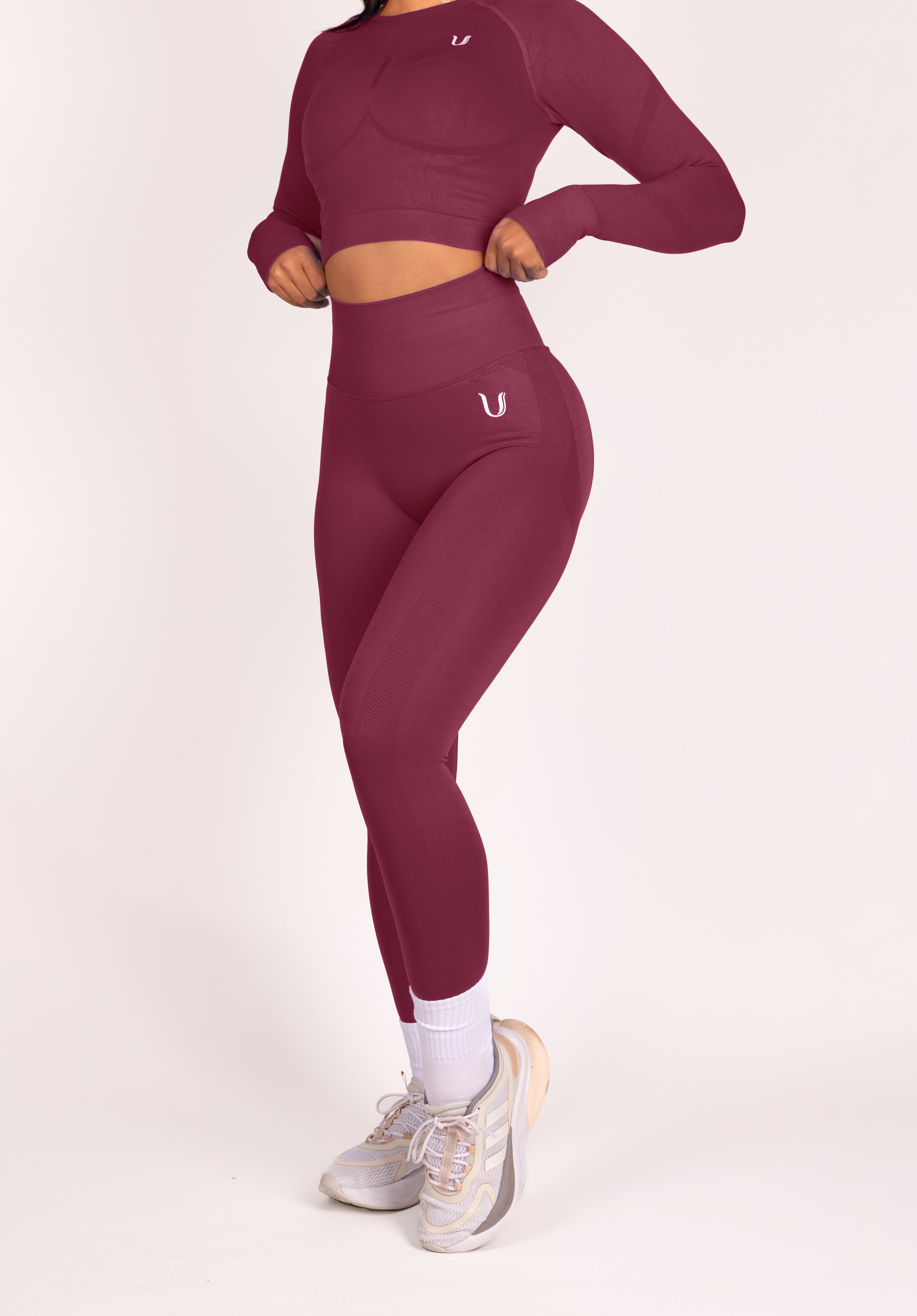Leonie Set Lang Wijnrood - Dames workout kleding achterkant