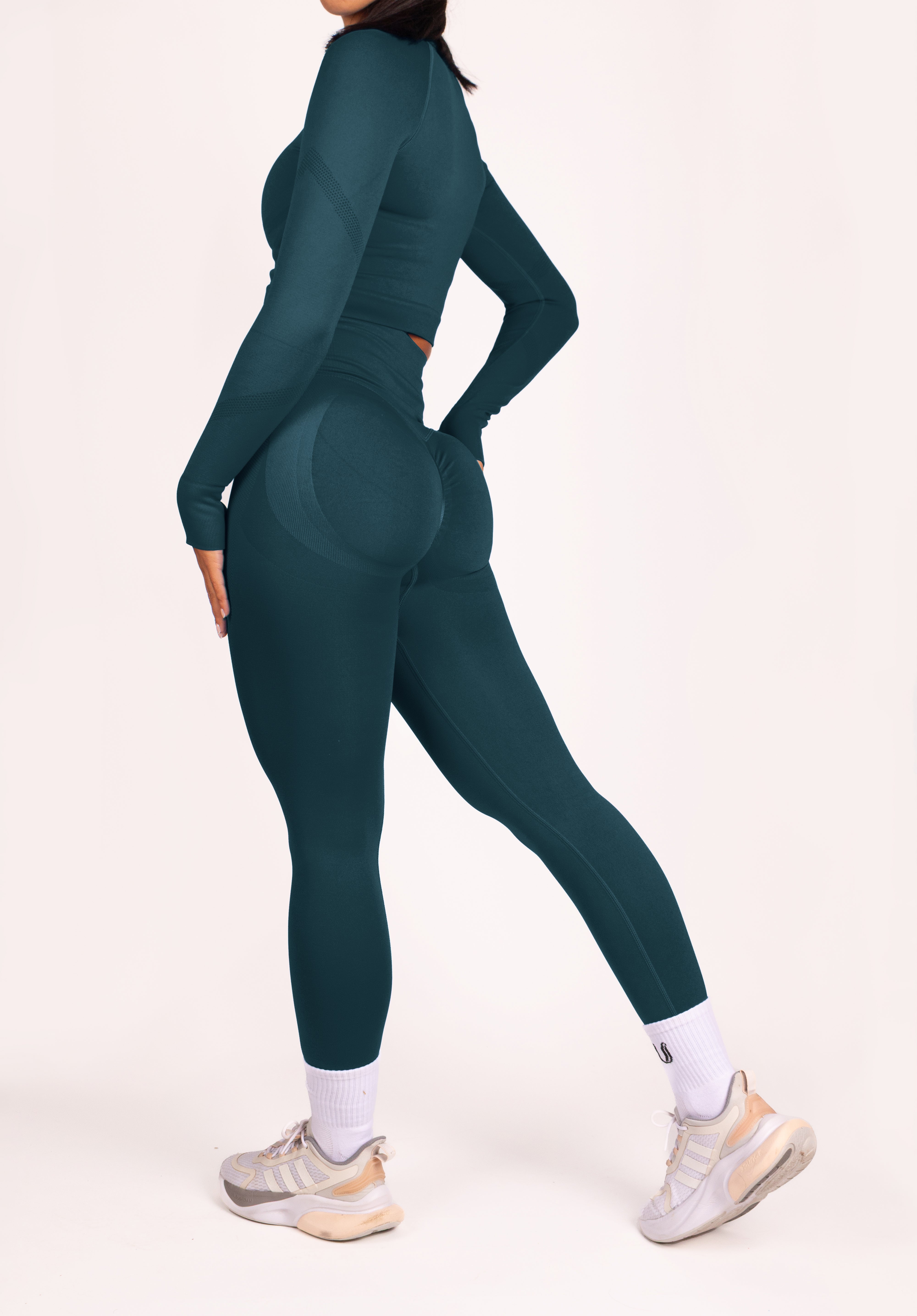 Leonie Premium Scrunch Legging Blauwgroen - Dames workout kleding achterkant